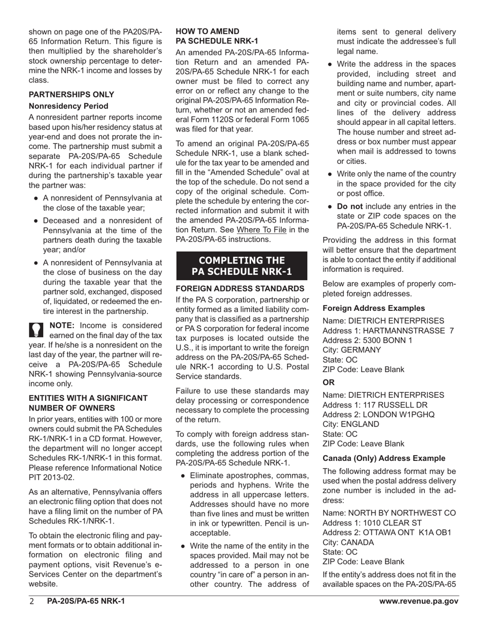Form PA-20S (PA-65 NRK-1) Schedule NRK-1 Nonresident Schedule of Shareholder / Partner / Beneficiary Pass Through Income, Loss and Credits - Pennsylvania, Page 4
