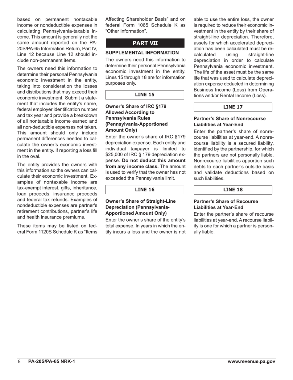 Form PA-20S (PA-65 NRK-1) Schedule NRK-1 Nonresident Schedule of Shareholder / Partner / Beneficiary Pass Through Income, Loss and Credits - Pennsylvania, Page 8