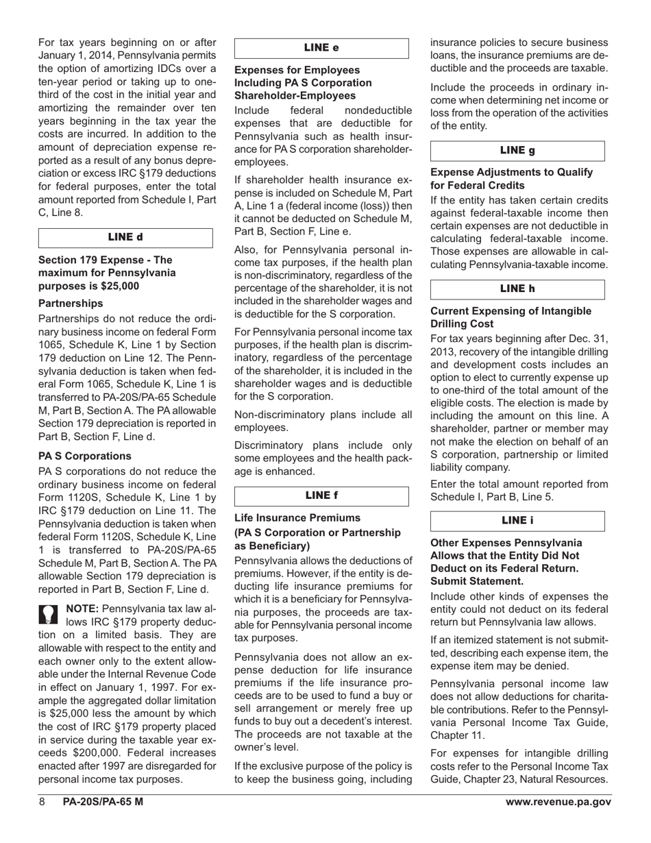 Form PA-20S (PA-65 M) Schedule M Reconciliation of Federal-Taxable Income (Loss) to Pa-Taxable Income (Loss) - Pennsylvania, Page 10