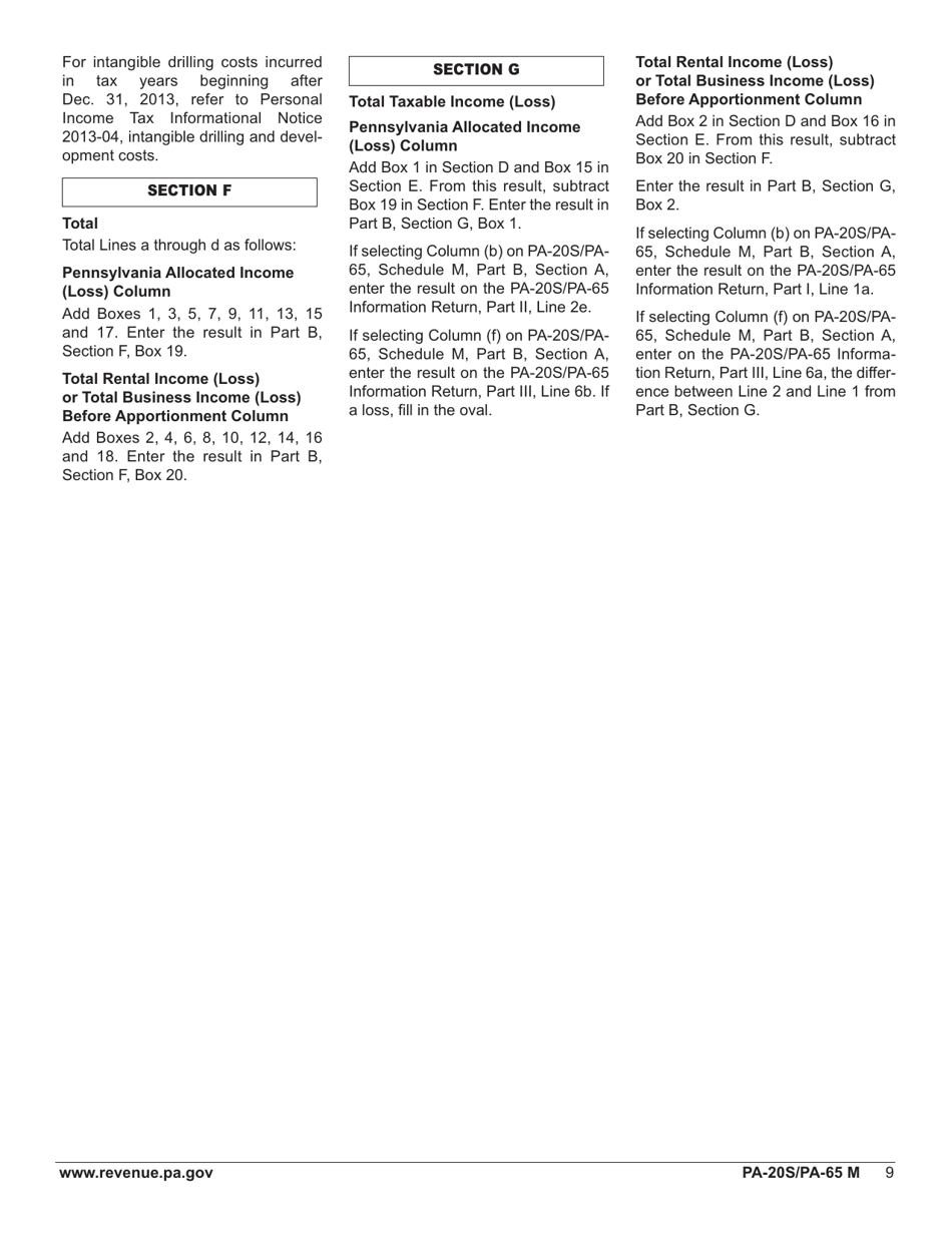 Form PA-20S (PA-65 M) Schedule M Reconciliation of Federal-Taxable Income (Loss) to Pa-Taxable Income (Loss) - Pennsylvania, Page 11