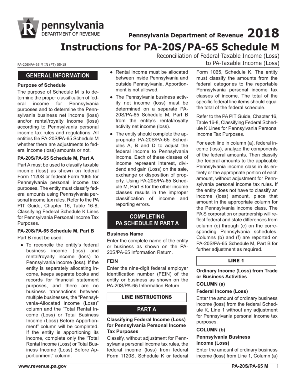 Form PA-20S (PA-65 M) Schedule M Reconciliation of Federal-Taxable Income (Loss) to Pa-Taxable Income (Loss) - Pennsylvania, Page 3