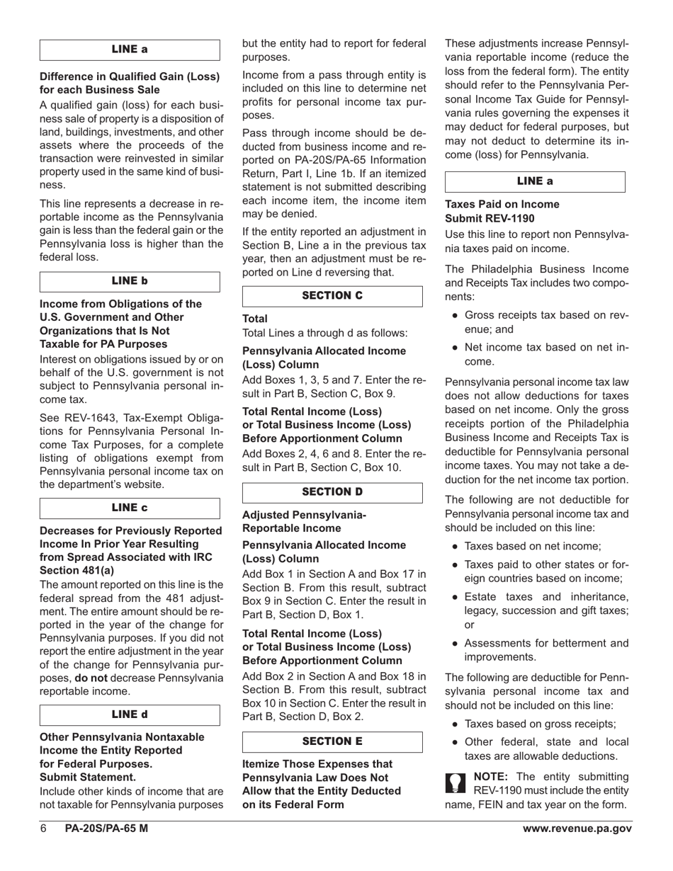 Form PA-20S (PA-65 M) Schedule M Reconciliation of Federal-Taxable Income (Loss) to Pa-Taxable Income (Loss) - Pennsylvania, Page 8
