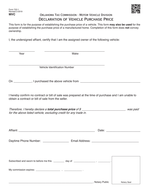 OTC Form 722-1  Printable Pdf