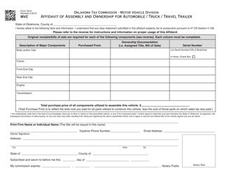 OTC Form 761A Affidavit of Assembly and Ownership for Automobile/Truck/Travel Trailer - Oklahoma