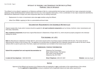 OTC Form 761A-MC Affidavit of Assembly and Ownership for Motorcycle/Trike - Oklahoma, Page 2
