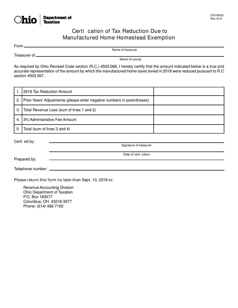Form DTA MH55 Fill Out, Sign Online and Download Printable PDF, Ohio