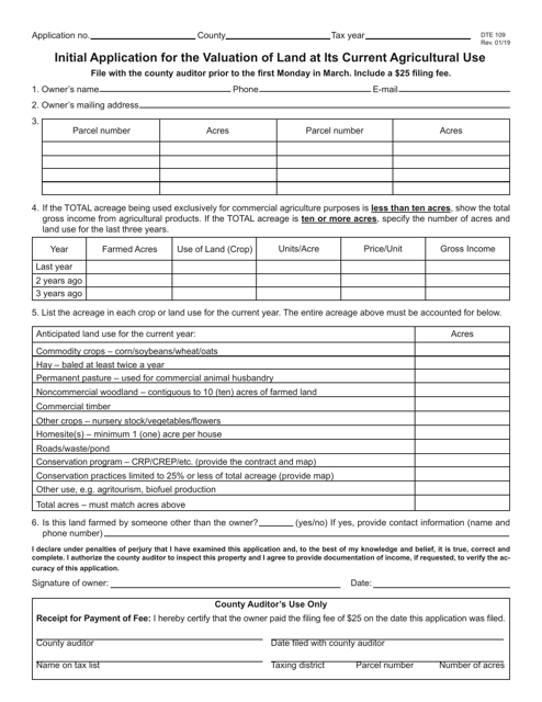 Form DTE109  Printable Pdf