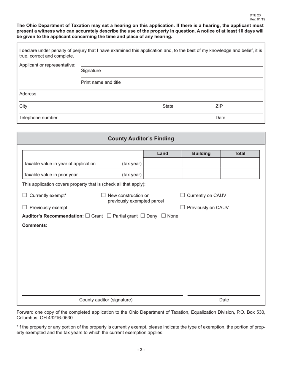 Form DTE23 Application for Real Property Tax Exemption and Remission - Ohio, Page 3