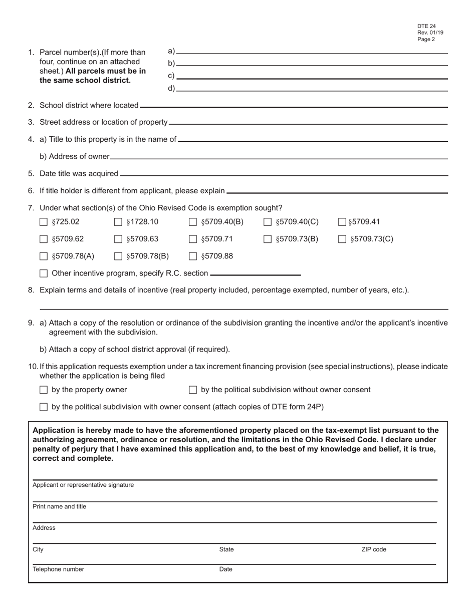 Form DTE24 Tax Incentive Program  Application for Real Property Tax Exemption and Remission - Ohio, Page 2