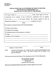 Document preview: Form DTE57 Application for an Extension of Time to Deliver the Manufactured Home Tax Duplicate to the County Treasurer - Ohio