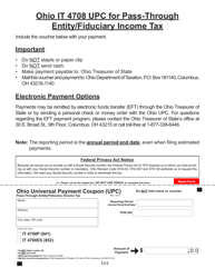 Document preview: Form IT4708 UPC Universal Payment Coupon for Pass-Through Entity/Fiduciary Income Tax - Ohio