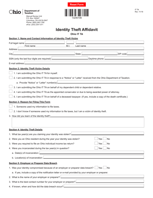 Form IT TA Identity Theft Affidavit - Ohio