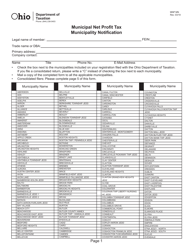 Document preview: Form MNP MN Municipal Net Profit Tax Municipality Notification - Ohio