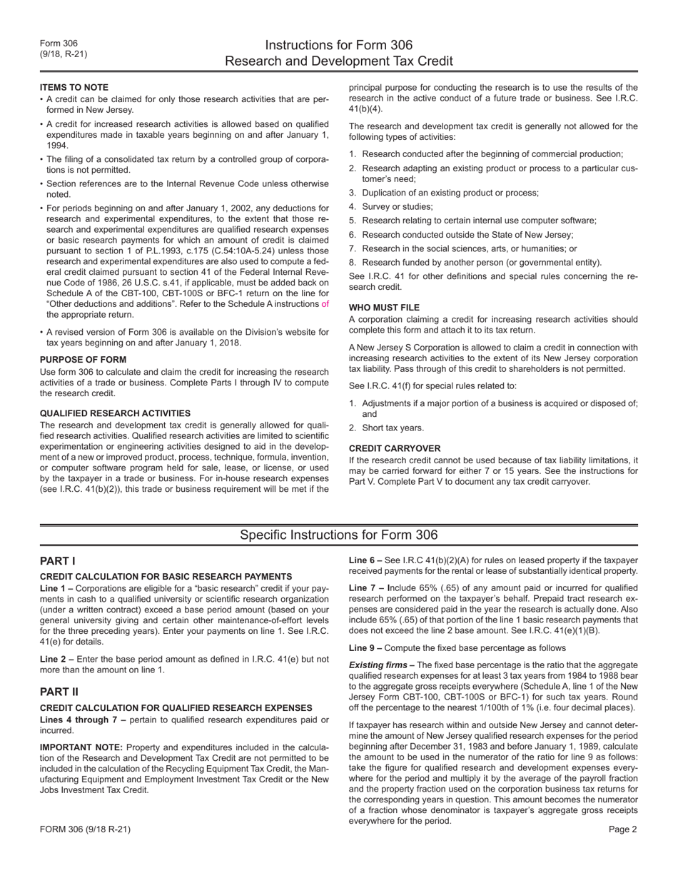 Form 306 Research and Development Tax Credit - New Jersey, Page 2