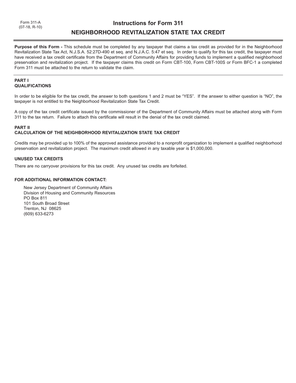 Form 311 Neighborhood Revitalization State Tax Credit - New Jersey, Page 2