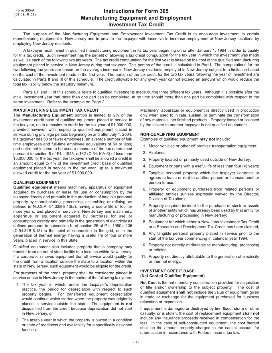 Form 305 Manufacturing Equipment and Employment Investment Tax Credit - New Jersey, Page 3