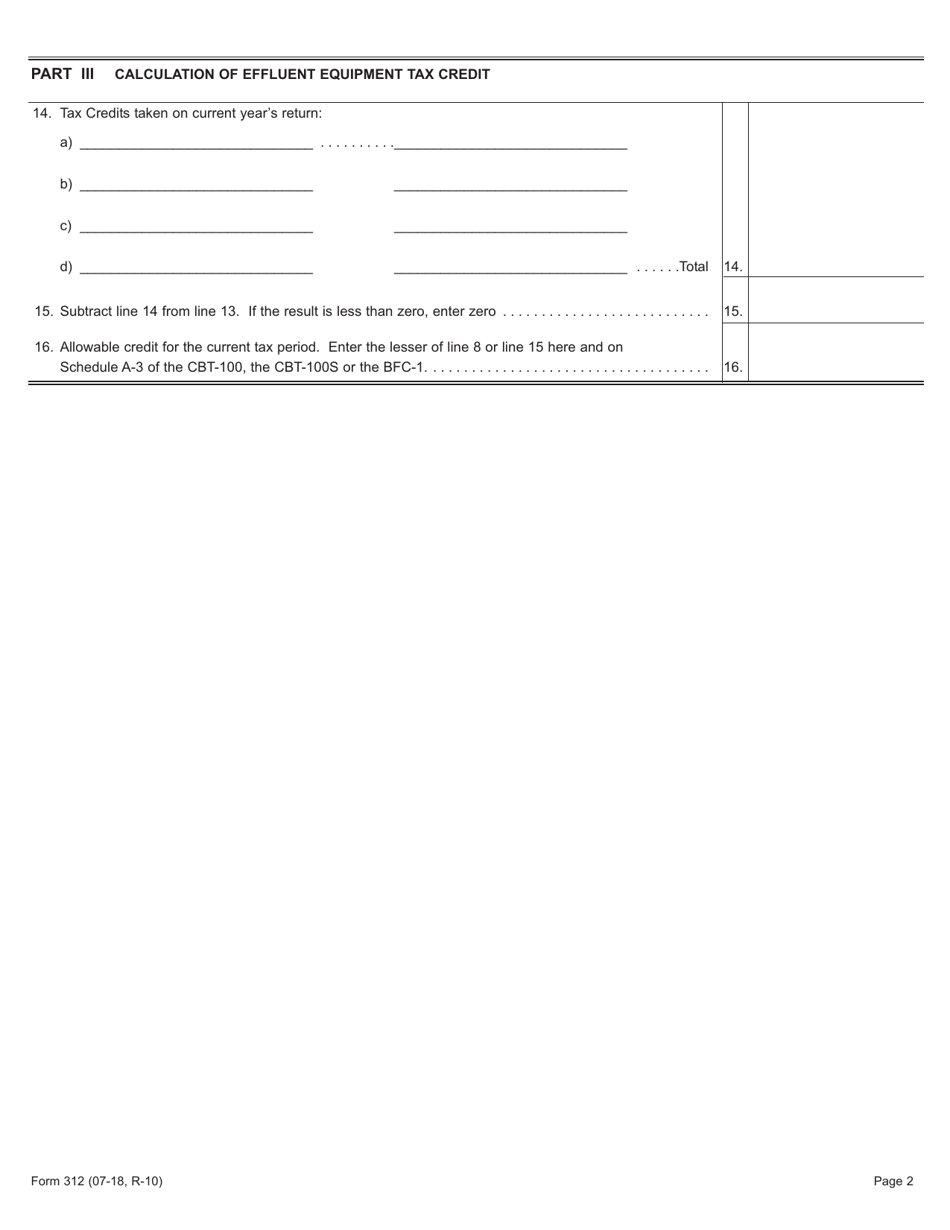 Form 312 Effluent Equipment Tax Credit - New Jersey, Page 2