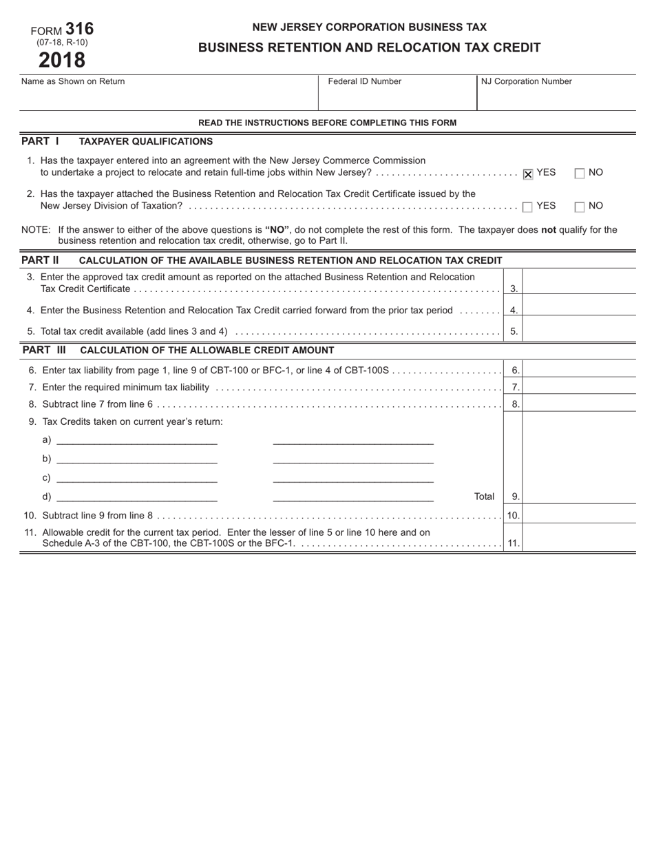 Form 316 Download Fillable PDF or Fill Online Business Retention and ...