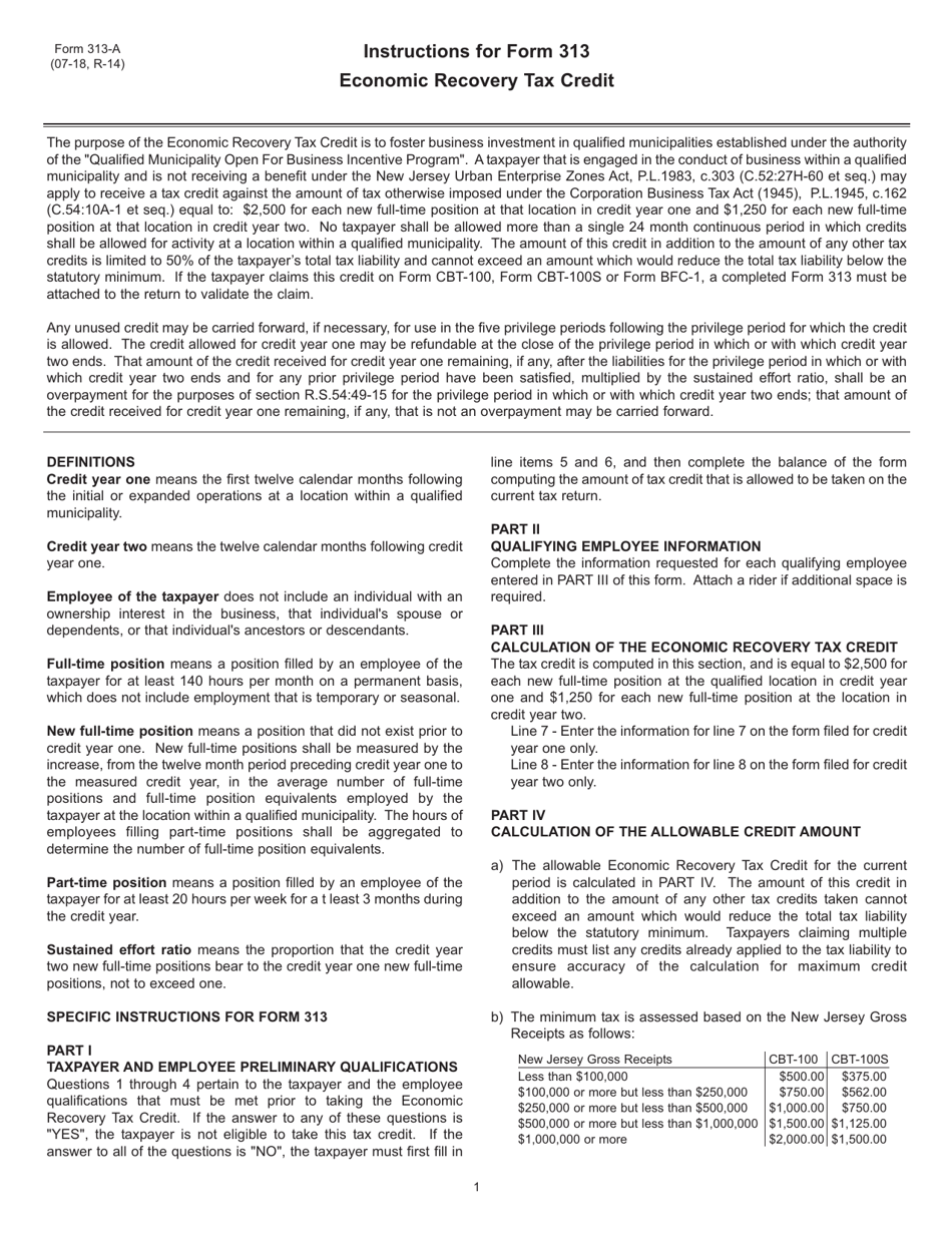 Form 313 Economic Recovery Tax Credit - New Jersey, Page 3