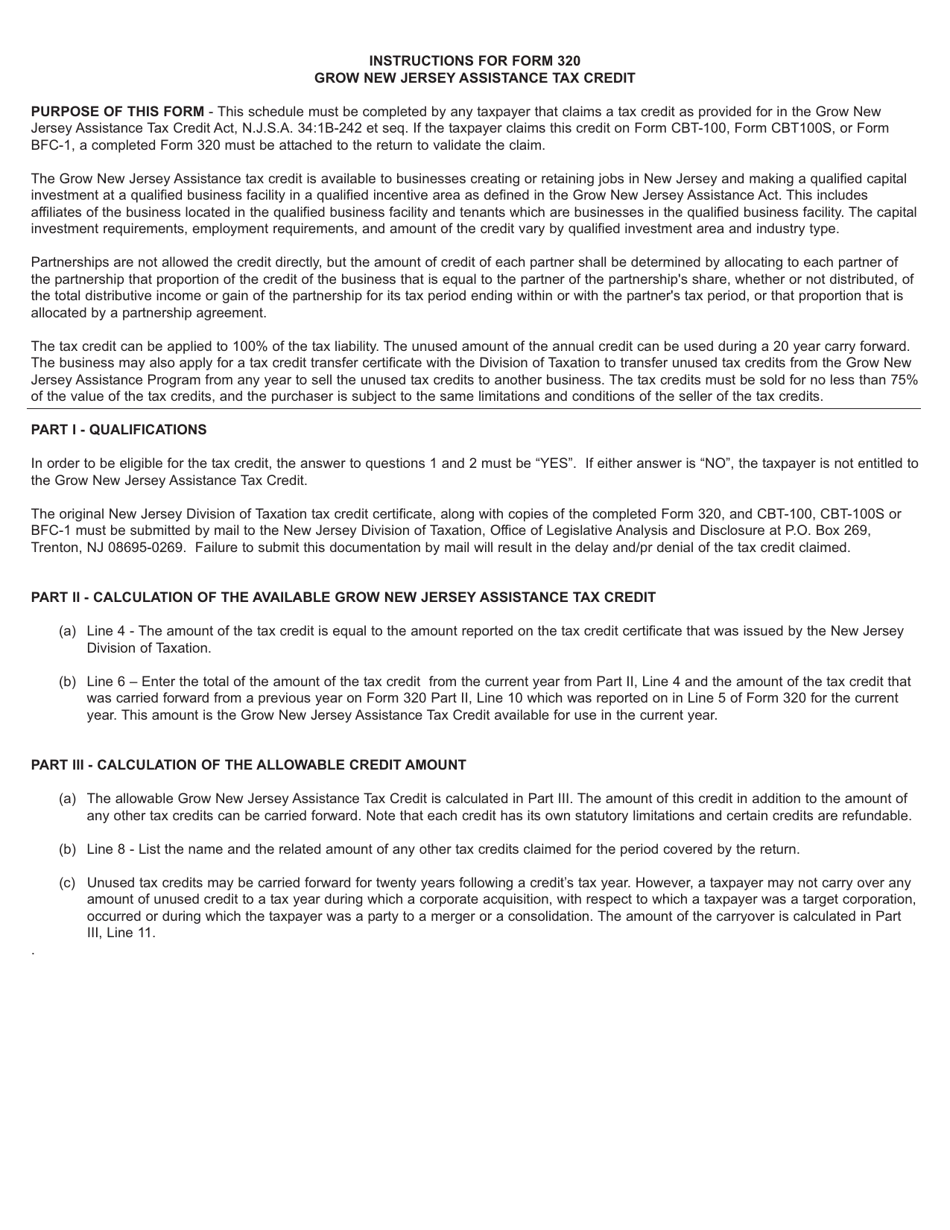 Form 320 Grow New Jersey Assistance Tax Credit - New Jersey, Page 2