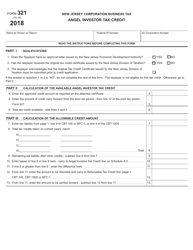 Form 321 Angel Investor Tax Credit - New Jersey