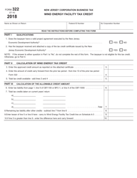 Form 322 Wind Energy Facility Tax Credit - New Jersey