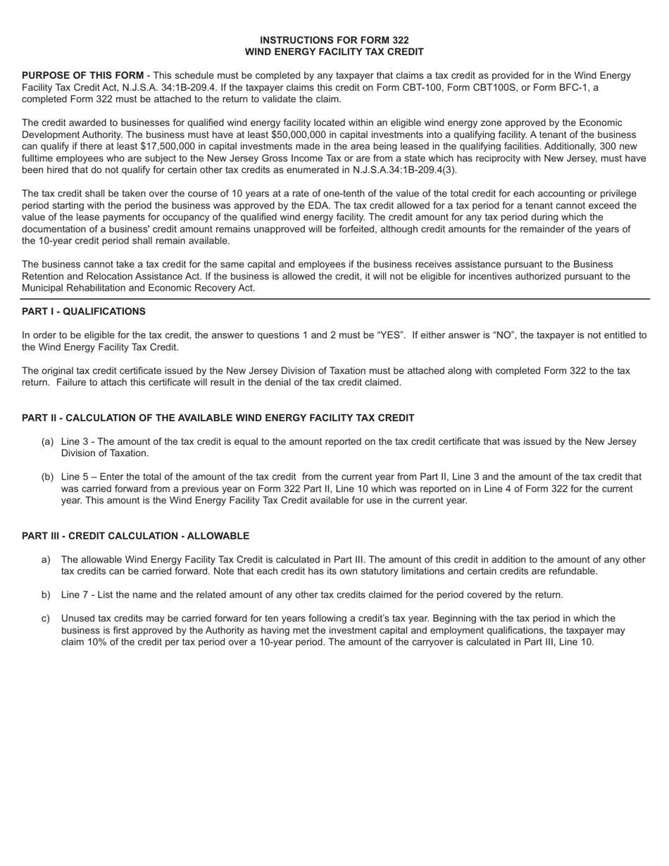 Form 322 Wind Energy Facility Tax Credit - New Jersey, Page 2