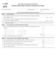 Form 324 Business Employment Incentive Program Tax Credit - New Jersey