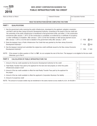Form 325 Public Infrastructure Tax Credit - New Jersey