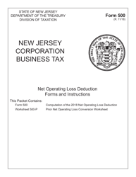 Form 500 Net Operating Loss Deduction - New Jersey
