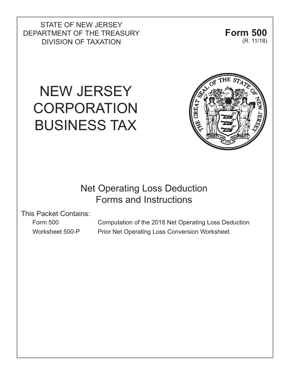 Form 500 Net Operating Loss Deduction - New Jersey, Page 1