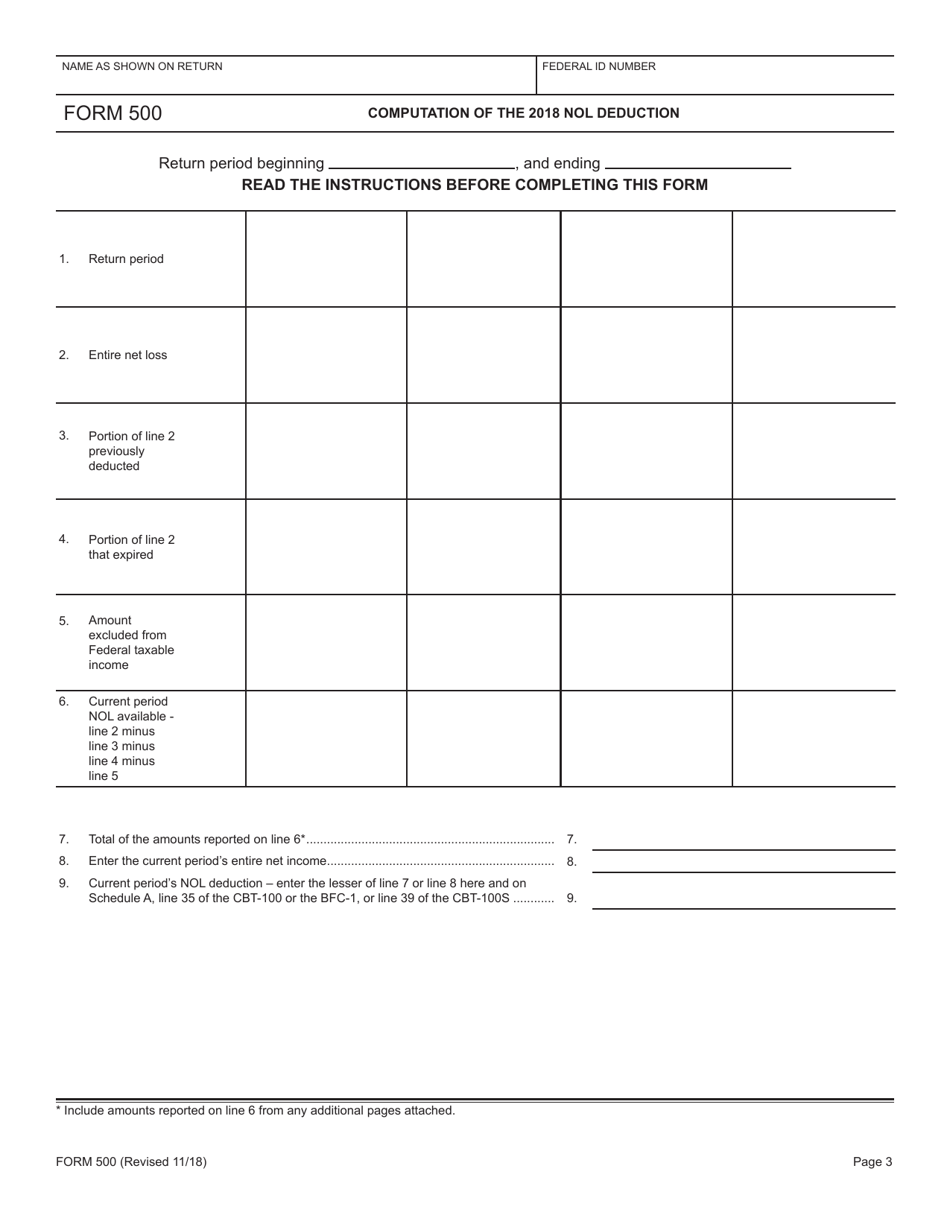 Form 500 Net Operating Loss Deduction - New Jersey, Page 3