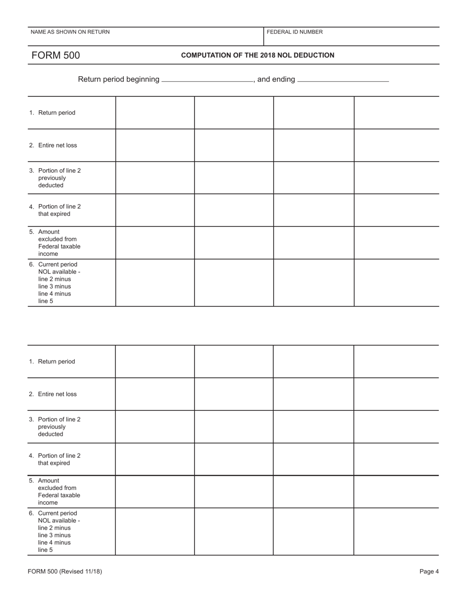Form 500 Net Operating Loss Deduction - New Jersey, Page 4