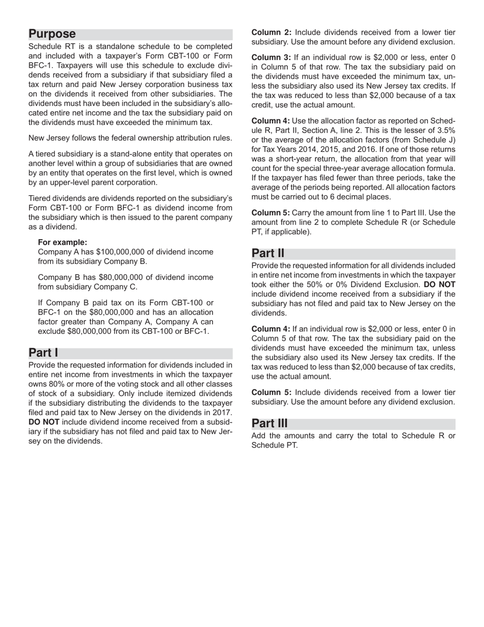 Schedule RT Allocated Tiered Subsidiary Dividend Exclusion - New Jersey, Page 2