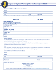 Document preview: Form DCC-1 Request for Copies of Previously Filed Tax Returns - New Jersey