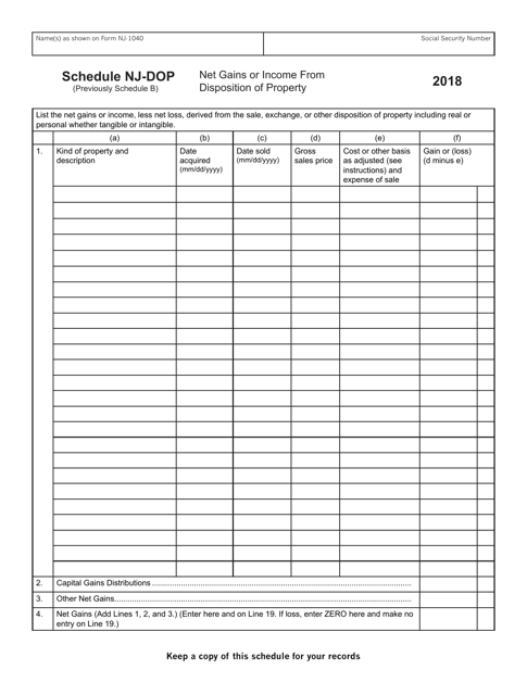 Form NJ-1040 Schedule NJ-DOP Net Gains or Income From Disposition of Property - New Jersey, 2018