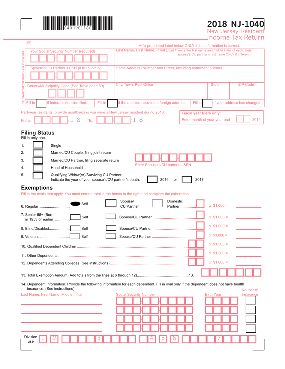 Nj 1040 Fillable Form Printable Forms Free Online