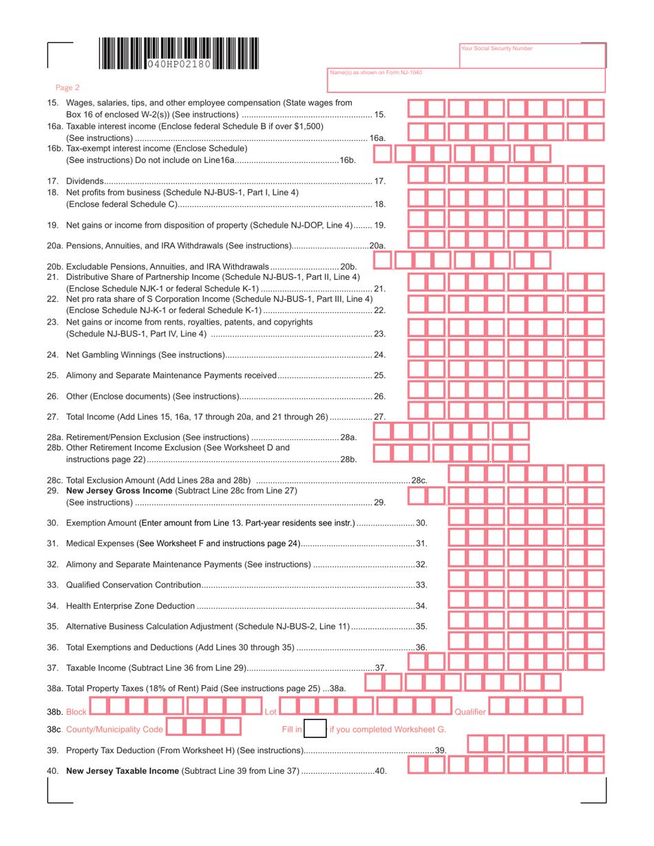 Form NJ1040 Download Fillable PDF or Fill Online Resident Tax