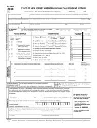 Form NJ-1040X Amended Income Tax Resident Return - New Jersey