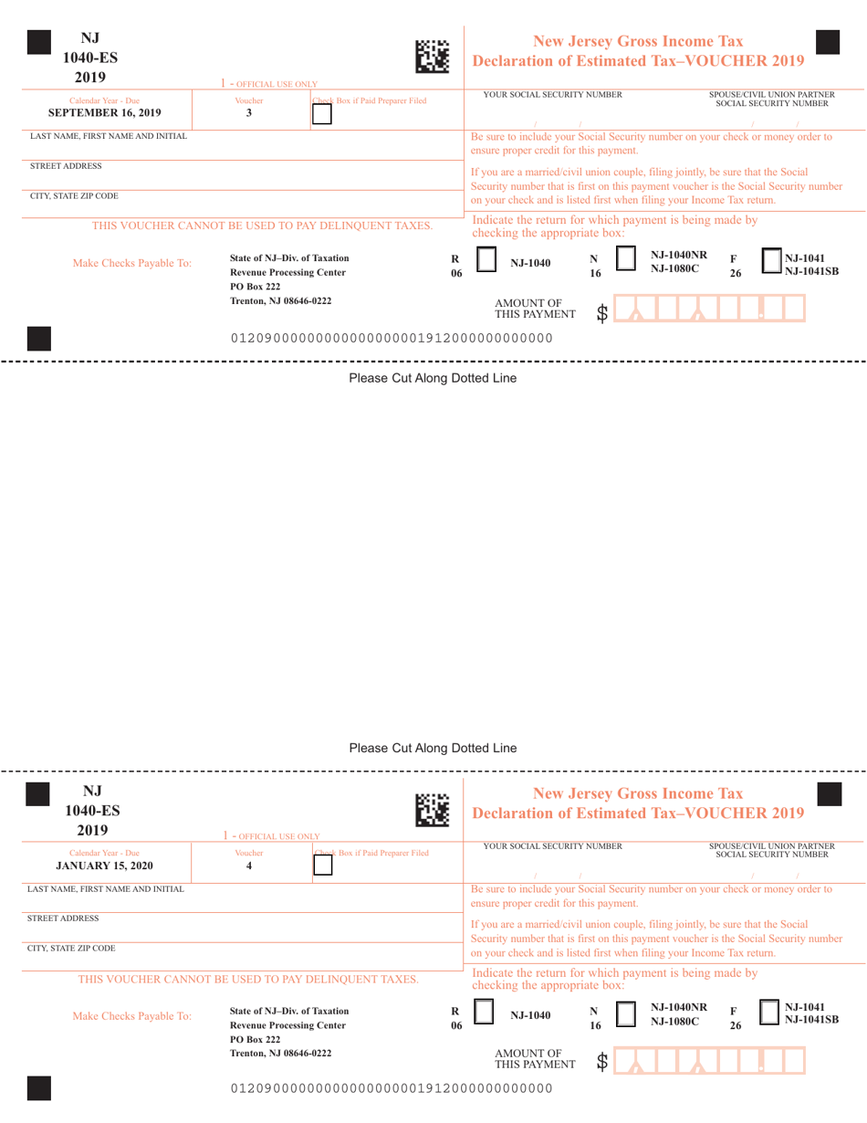 Form NJ-1040-ES Estimated Tax Voucher - New Jersey, Page 2