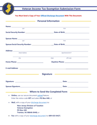 Document preview: Veteran Income Tax Exemption Submission Form - New Jersey