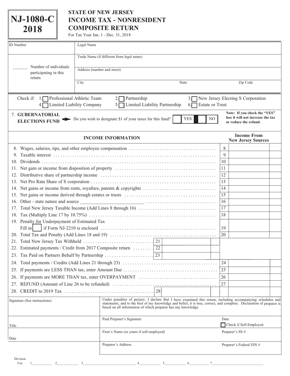 Form NJ-1080-C Nonresident Composite Return - New Jersey, Page 1