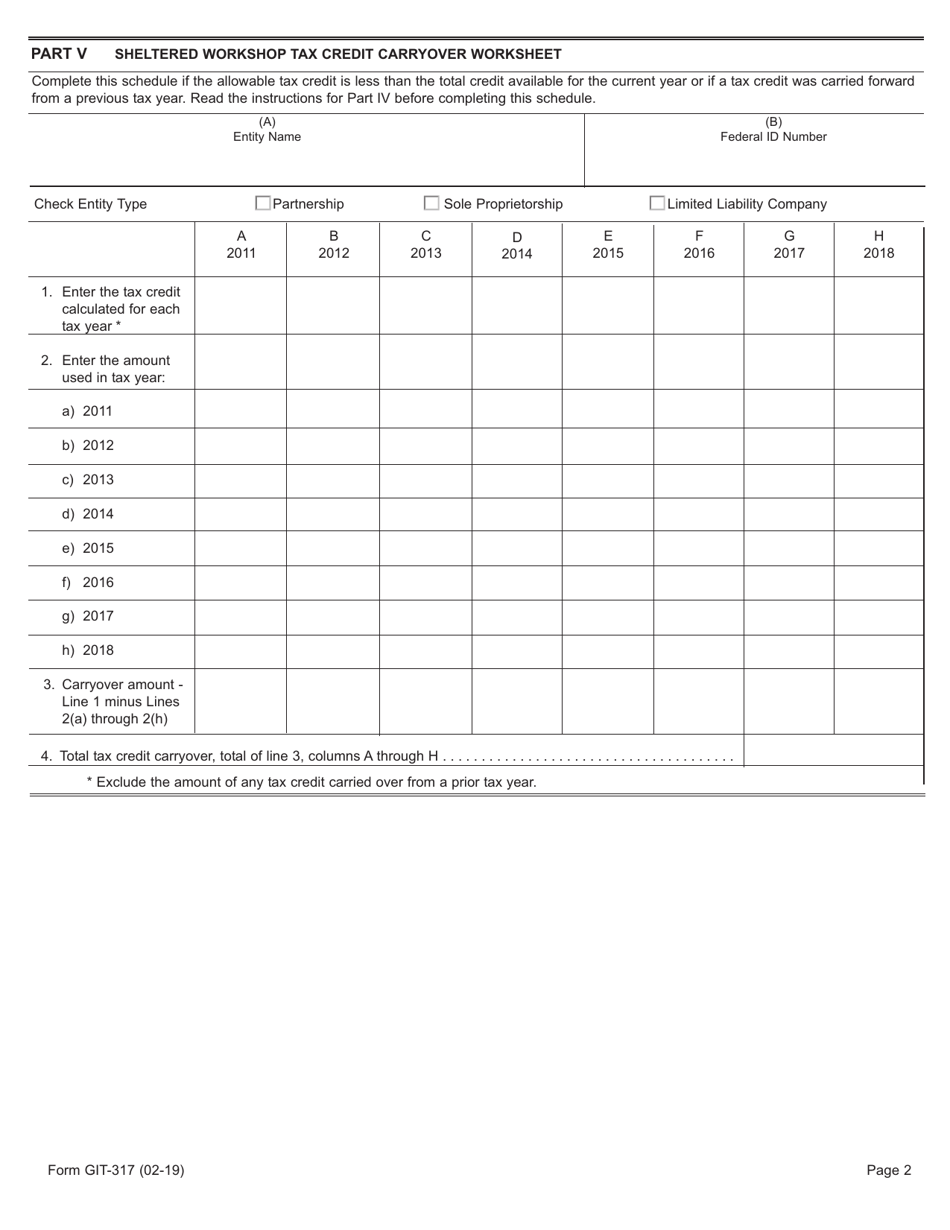 Form GIT-317 Sheltered Workshop Tax Credit - New Jersey, Page 2