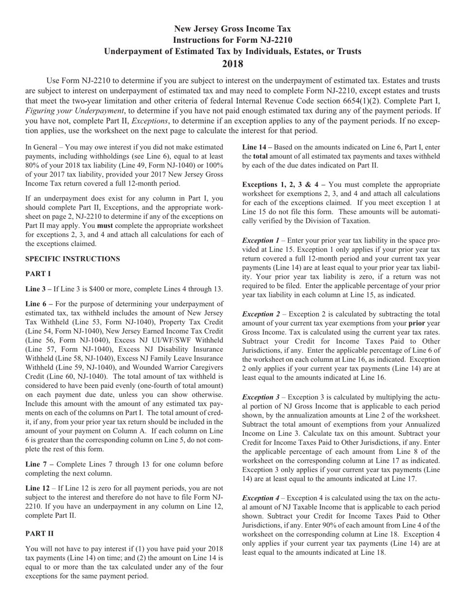 Form NJ-2210 Underpayment of Estimated Tax by Individuals, Estates or Trusts - New Jersey, Page 3