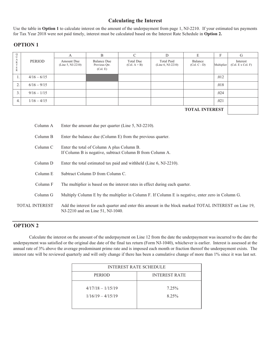 Form NJ-2210 Underpayment of Estimated Tax by Individuals, Estates or Trusts - New Jersey, Page 4