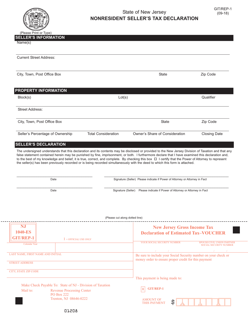 Form GIT / REP-1 Nonresident Sellers Tax Declaration - New Jersey, Page 1