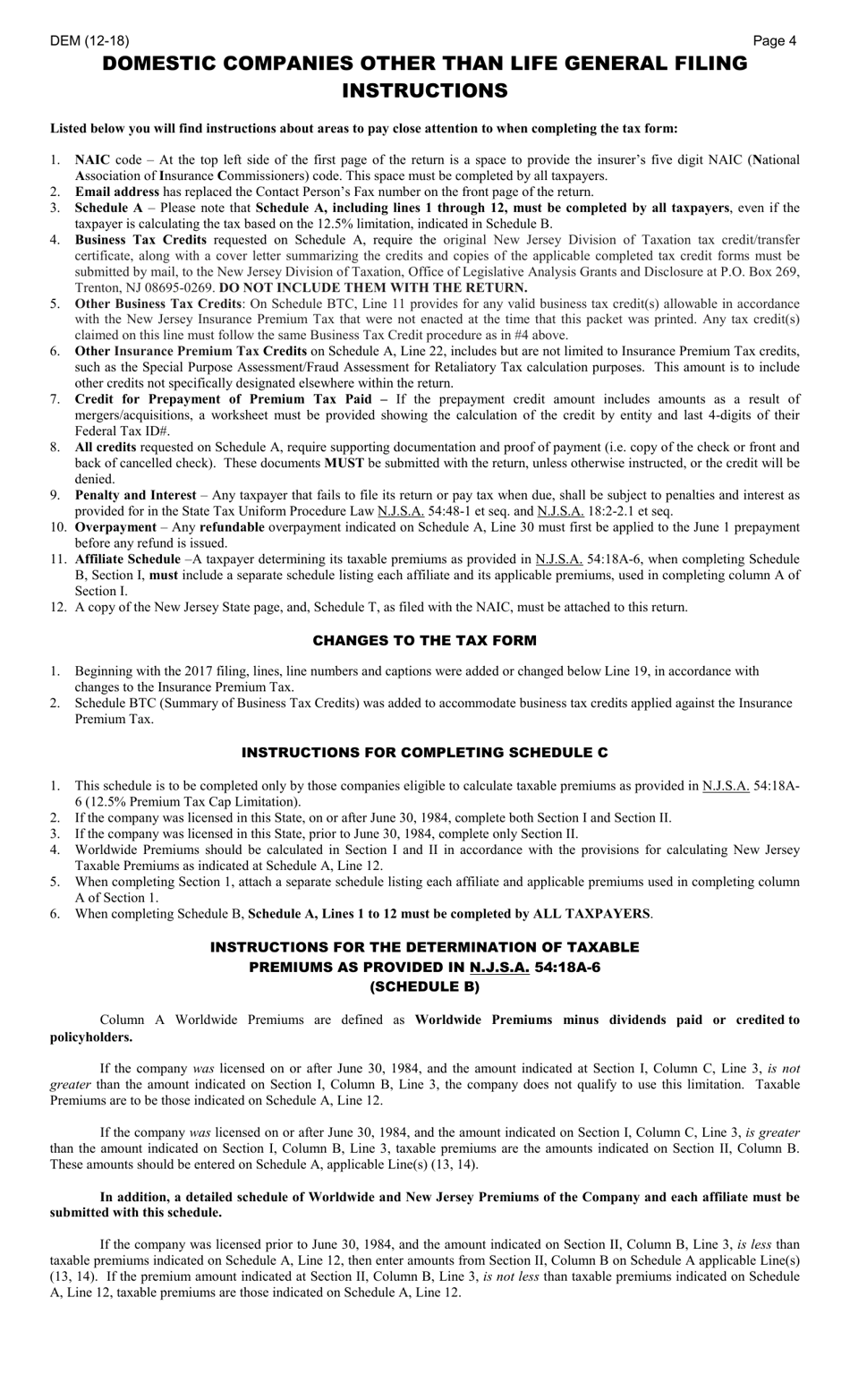 Form DEM Domestic Companies Other Than Life - New Jersey, Page 4