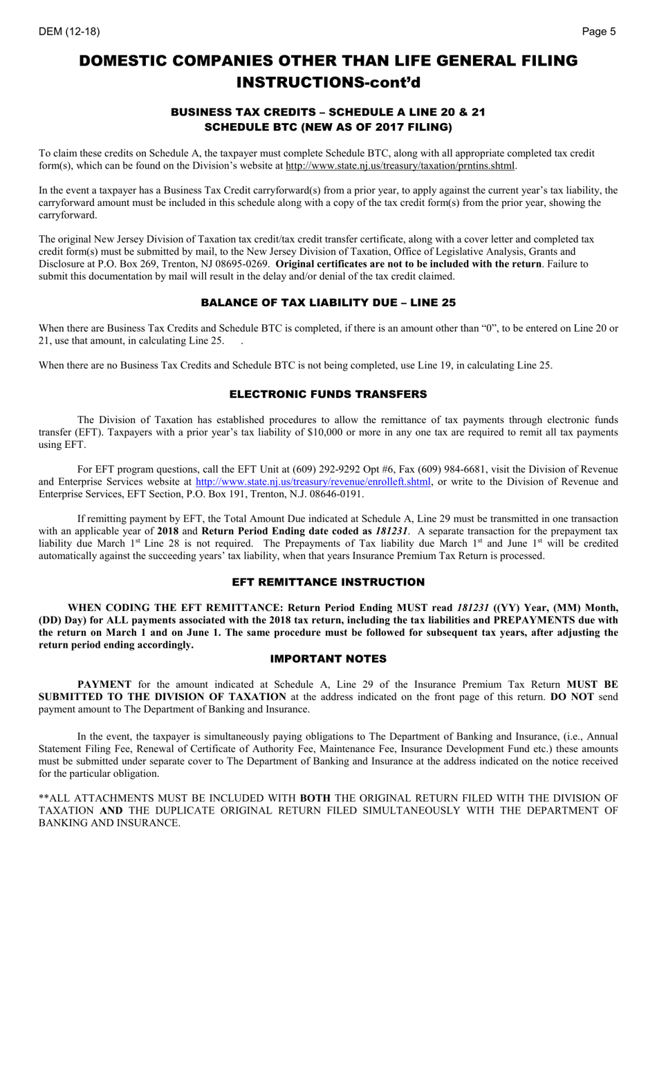 Form DEM Domestic Companies Other Than Life - New Jersey, Page 5