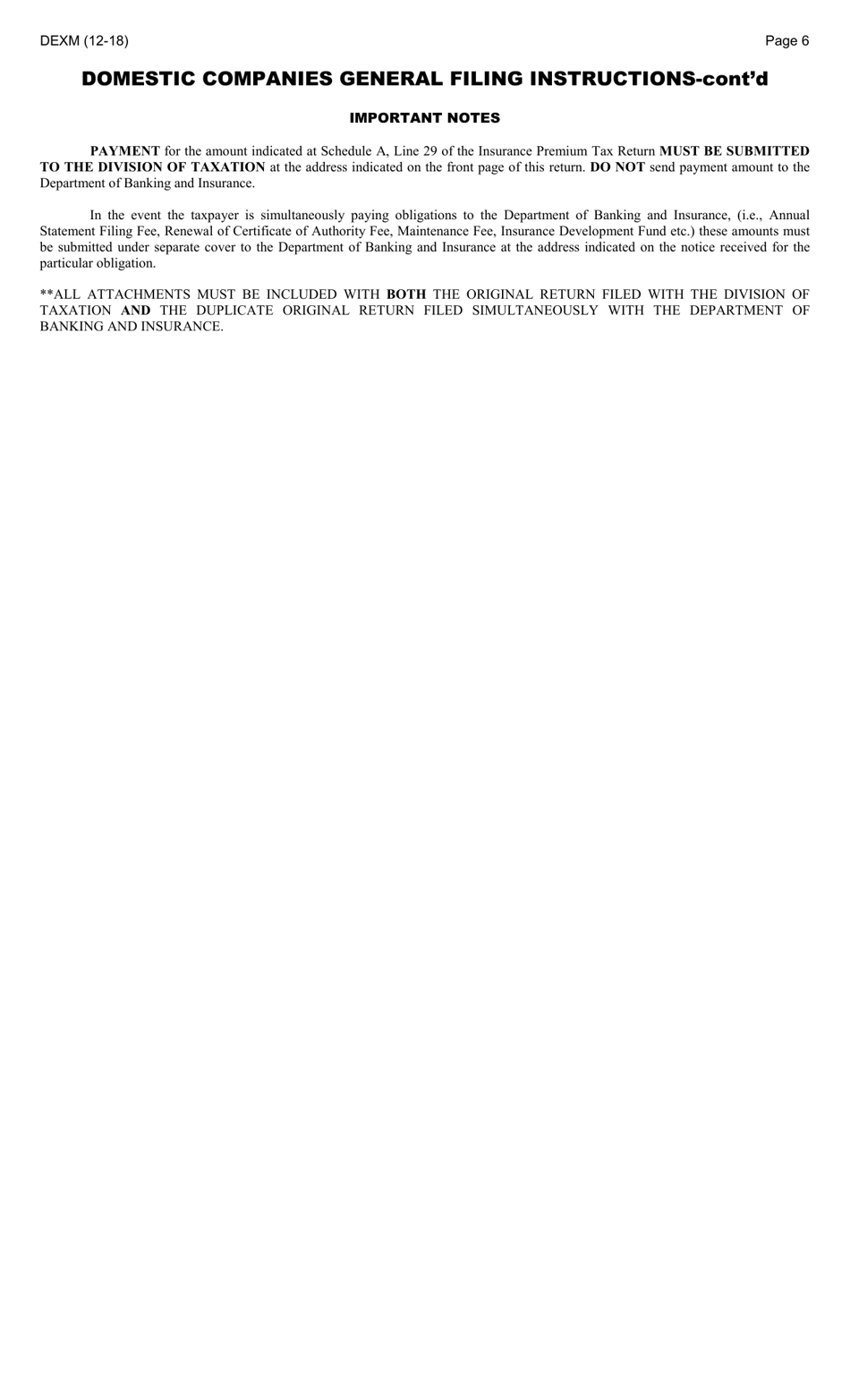 Form DEXM Domestic Companies Insurance Premium Tax Return - New Jersey, Page 6