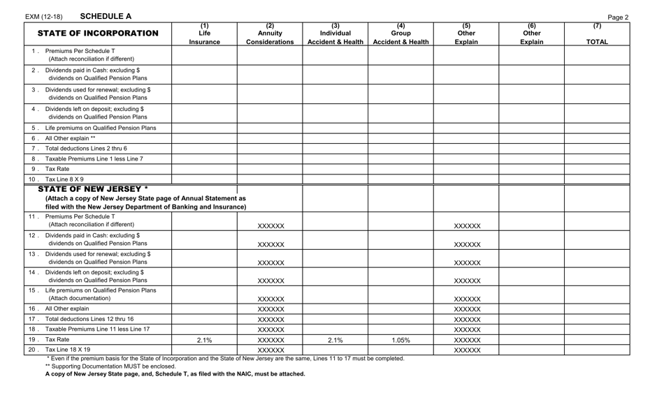 Form EXM Foreign or Alien Companies Insurance Premium Tax Return - New Jersey, Page 2